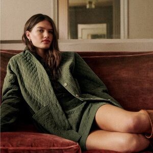 NWT Sézane Will Quilted Khaki Hunting Jacket, fr 34 / us 2